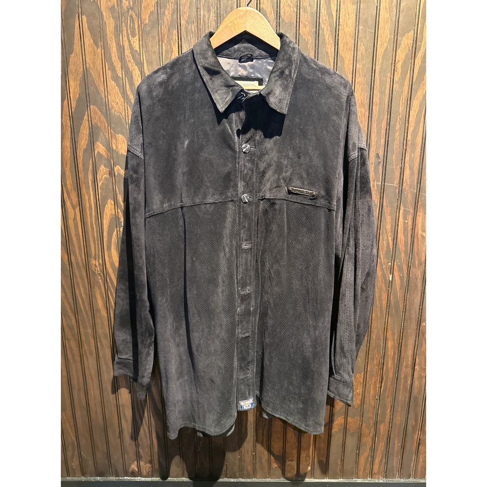 Wu Wear Vintage Black Suede Perforated Button Down Shirt Mens 2XL Wu-Tang Clan